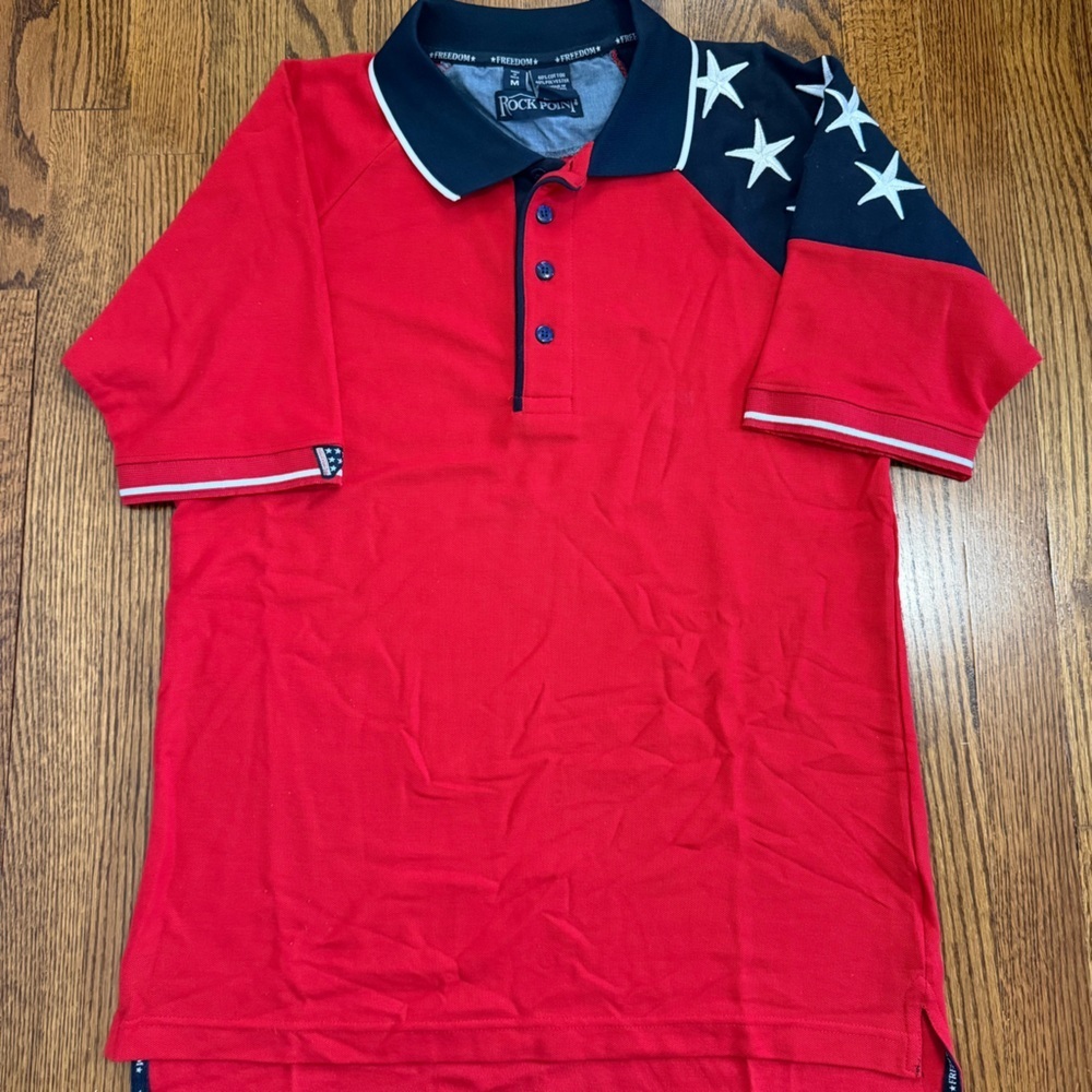 Rock Point Vintage Red Blue Stars Polo America USA Size Medium